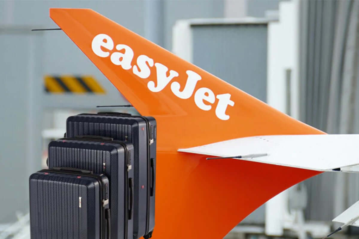 Aile d'avion EasyJet avec des valises, illustrant la taille valises cabine EasyJet.