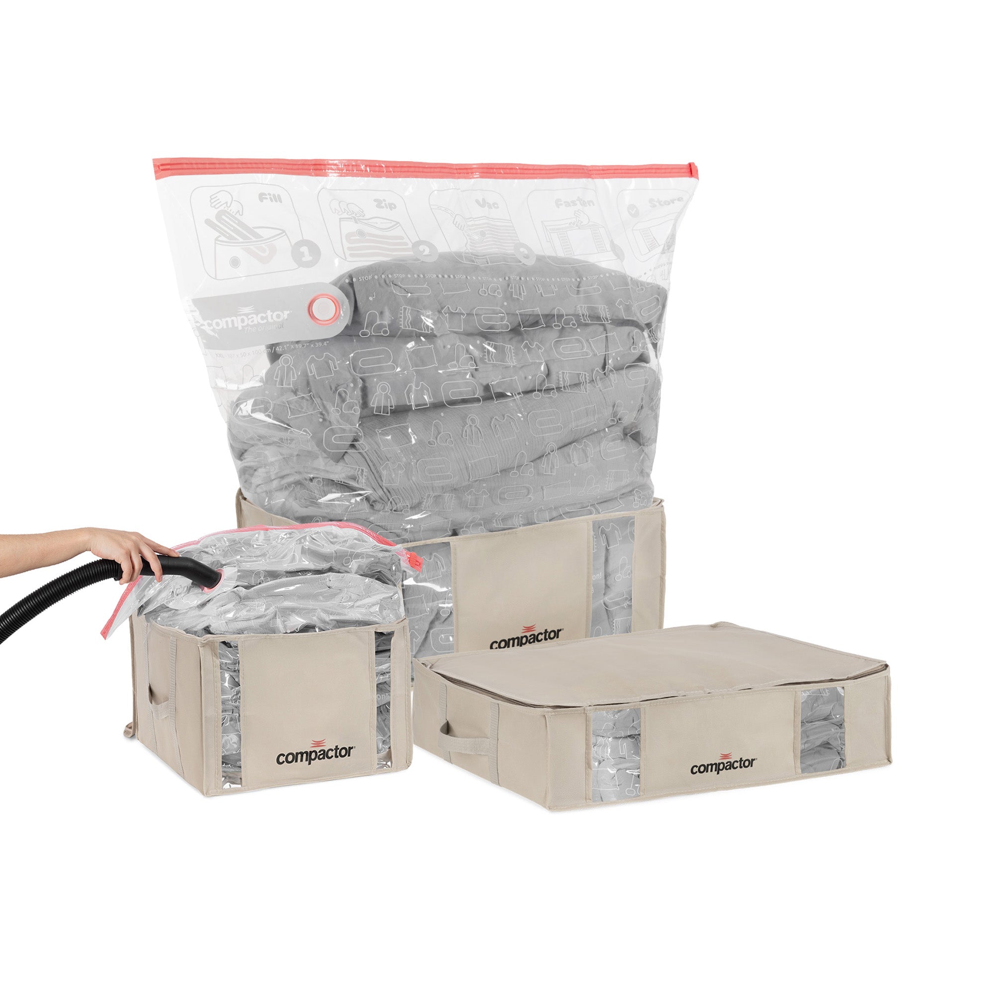 Lot 3 housses de rangement sous vide M-L-XXL
