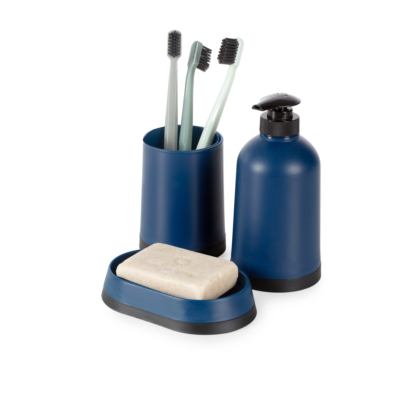 Compactor Accesorios de baño Azul oscuro: Jabonera, Portacepillos y Dispensador de jabón