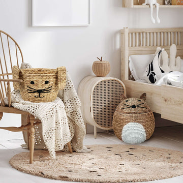 Panier de rangement pour chats, boîte de rangement tissée avec oreilles, joli panier
