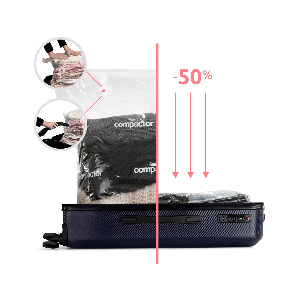 Valise gain de place L + pèse valise + pompe manuelle