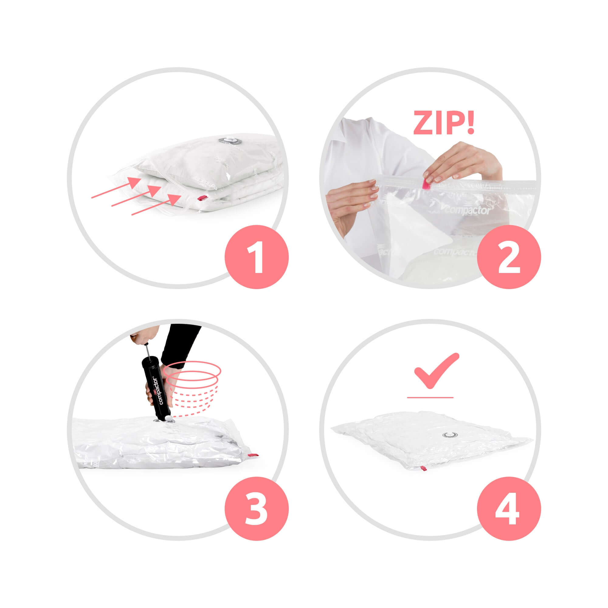 Pack of 10 L AspiSpace vacuum storage bags + manual pump