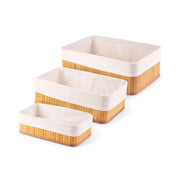 Lot de 3 paniers en bambou et tissus
