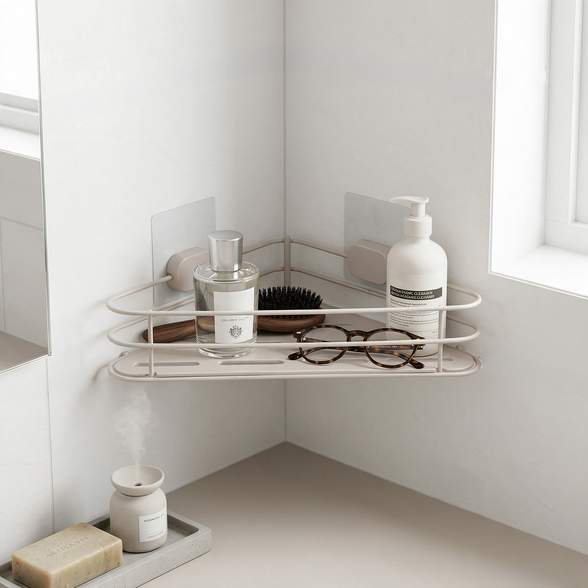 Étagère d'angle auto-adhésive beige