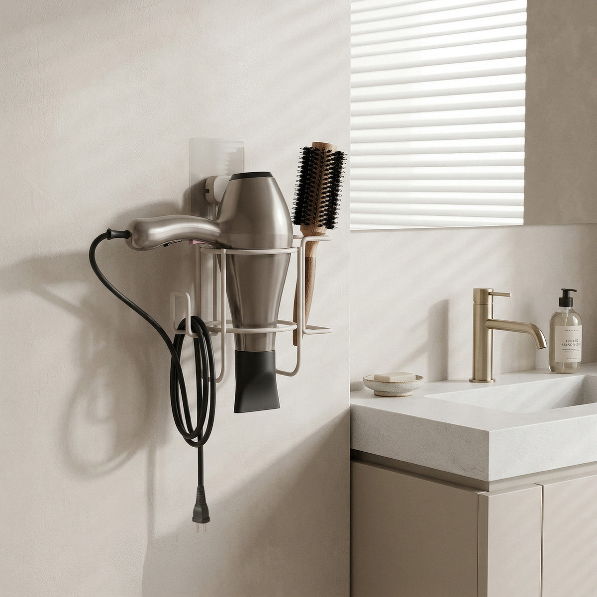 Porta asciugacapelli autoadesivo beige