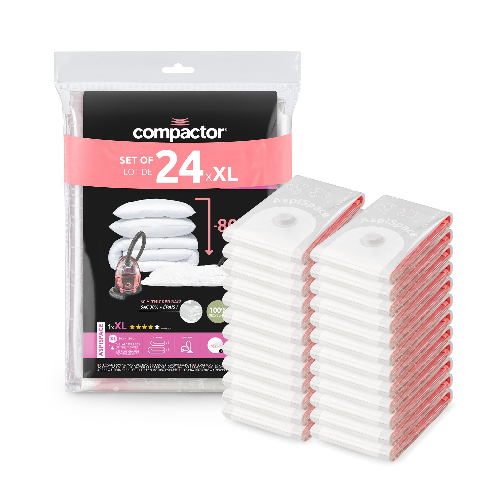 Set di 24 sacchetti salvaspazio sottovuoto Aspispace XL trasparenti