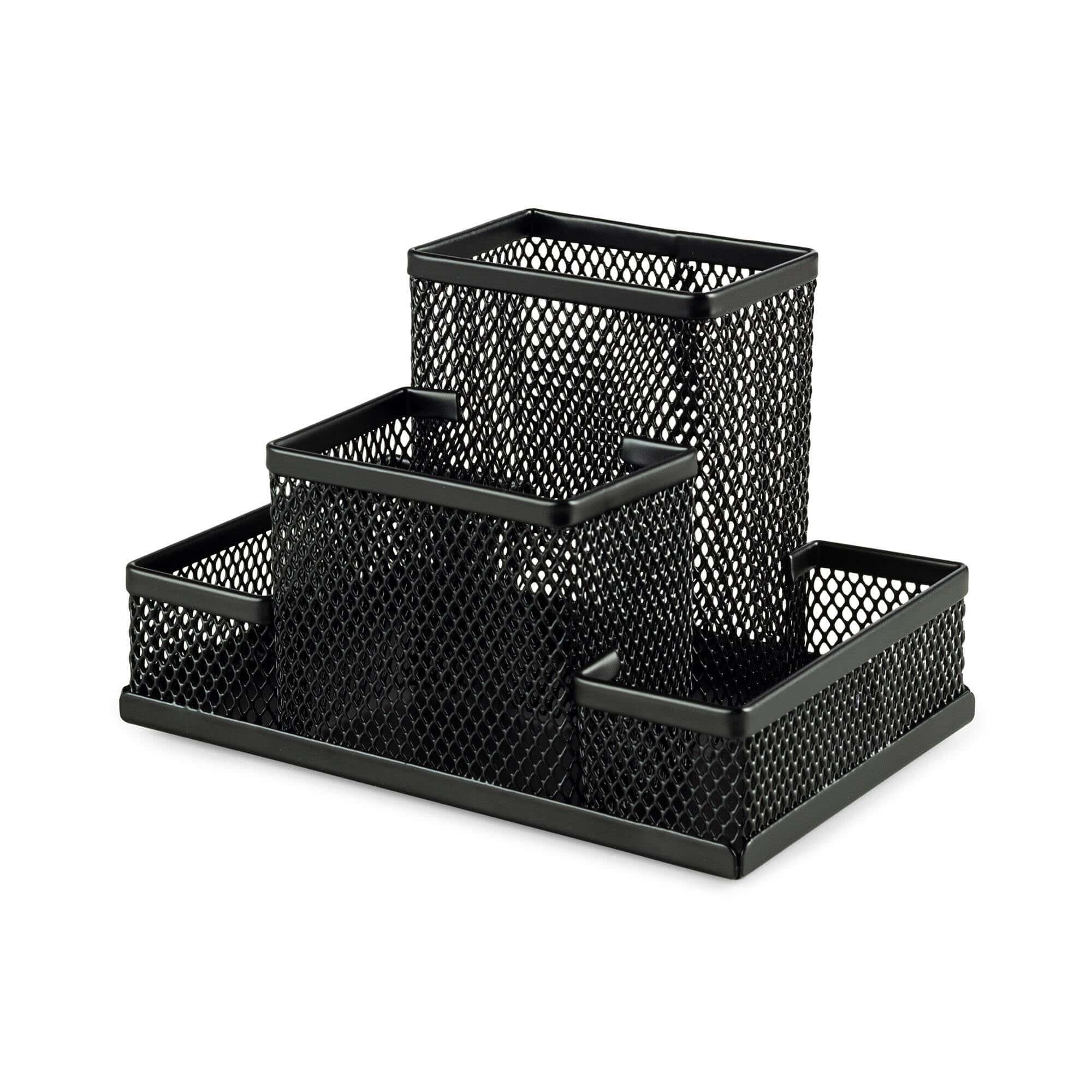 Organisateur bureau à 4 compartiments Wayne en métal et plastique noir