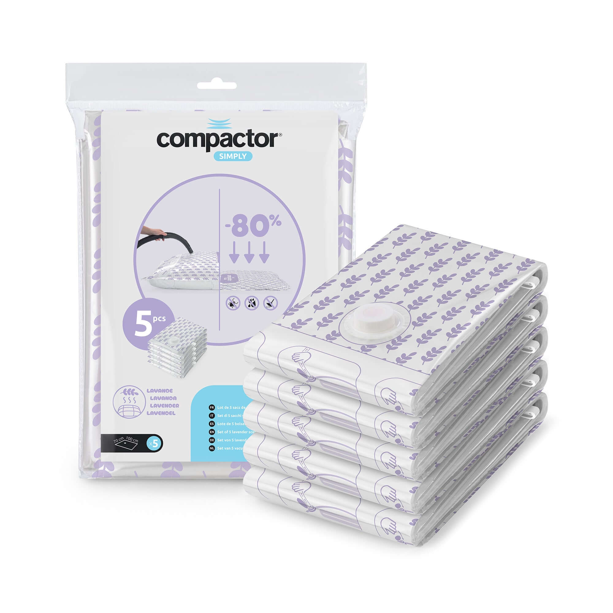 Lot de 5 sacs de rangement sous vide parfum lavande Compress Taille L
