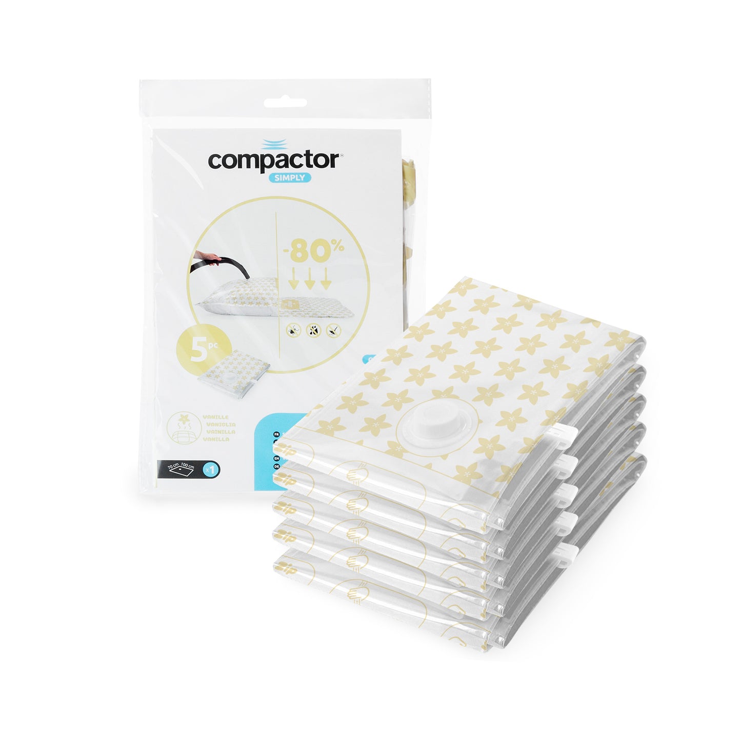 Compactor Lot de 5 sacs de rangement sous vide Compress senteur vanille L transparents