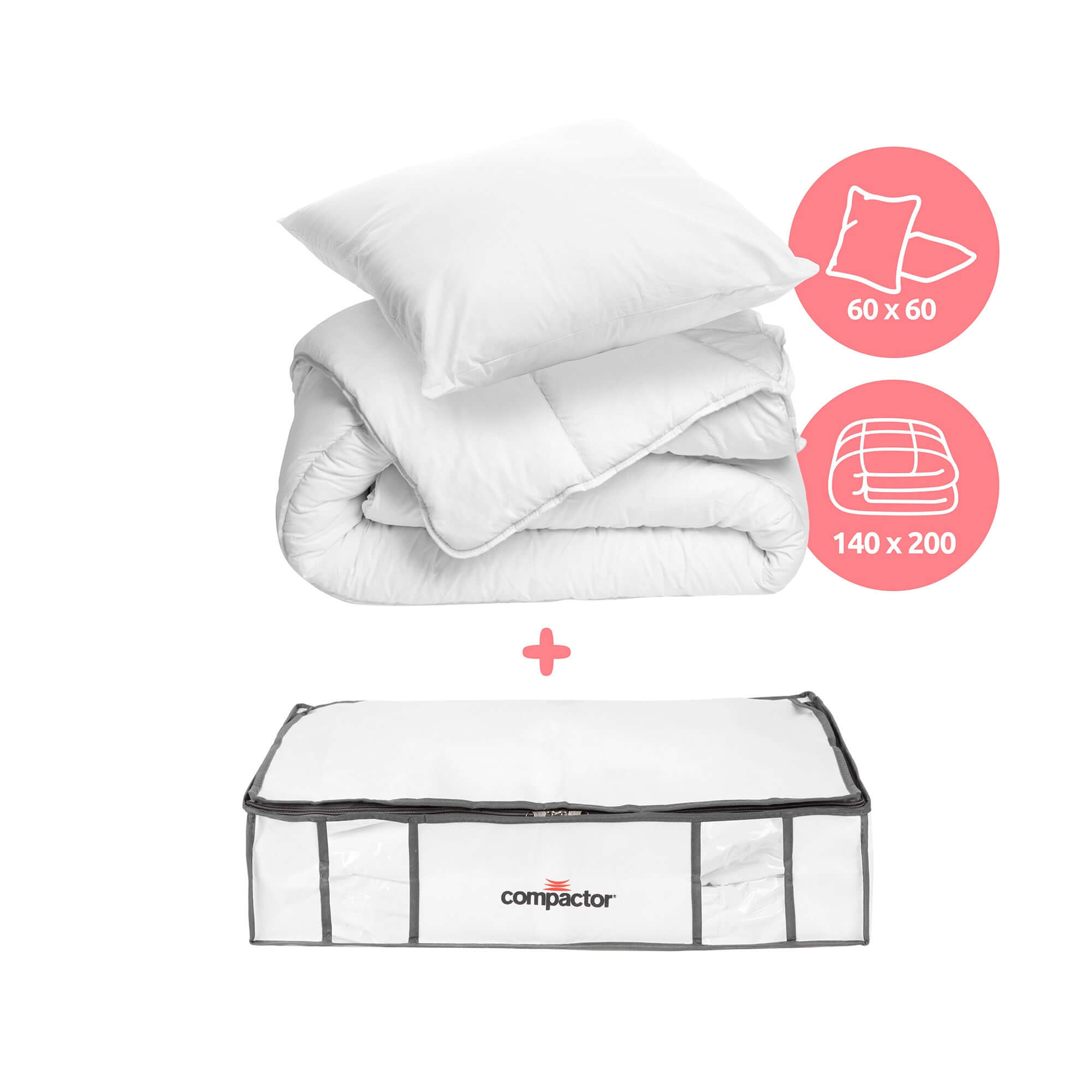 Pack Couette 140x200 + Oreiller + Housse de rangement sous vide Life Taille L