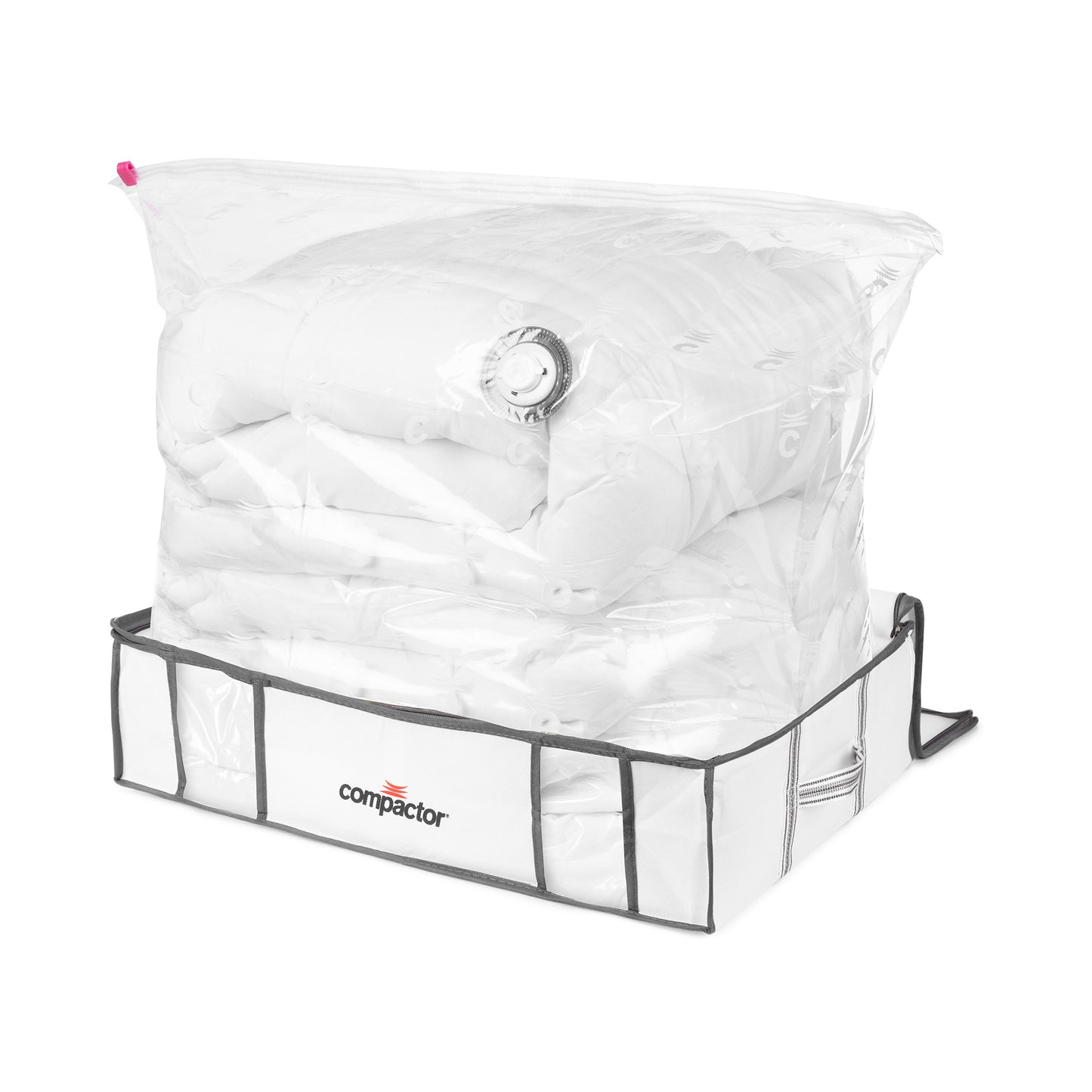 Pack Edredón 140x200 + Almohada + Funda de almacenaje al vacío Life talla L blanco y gris