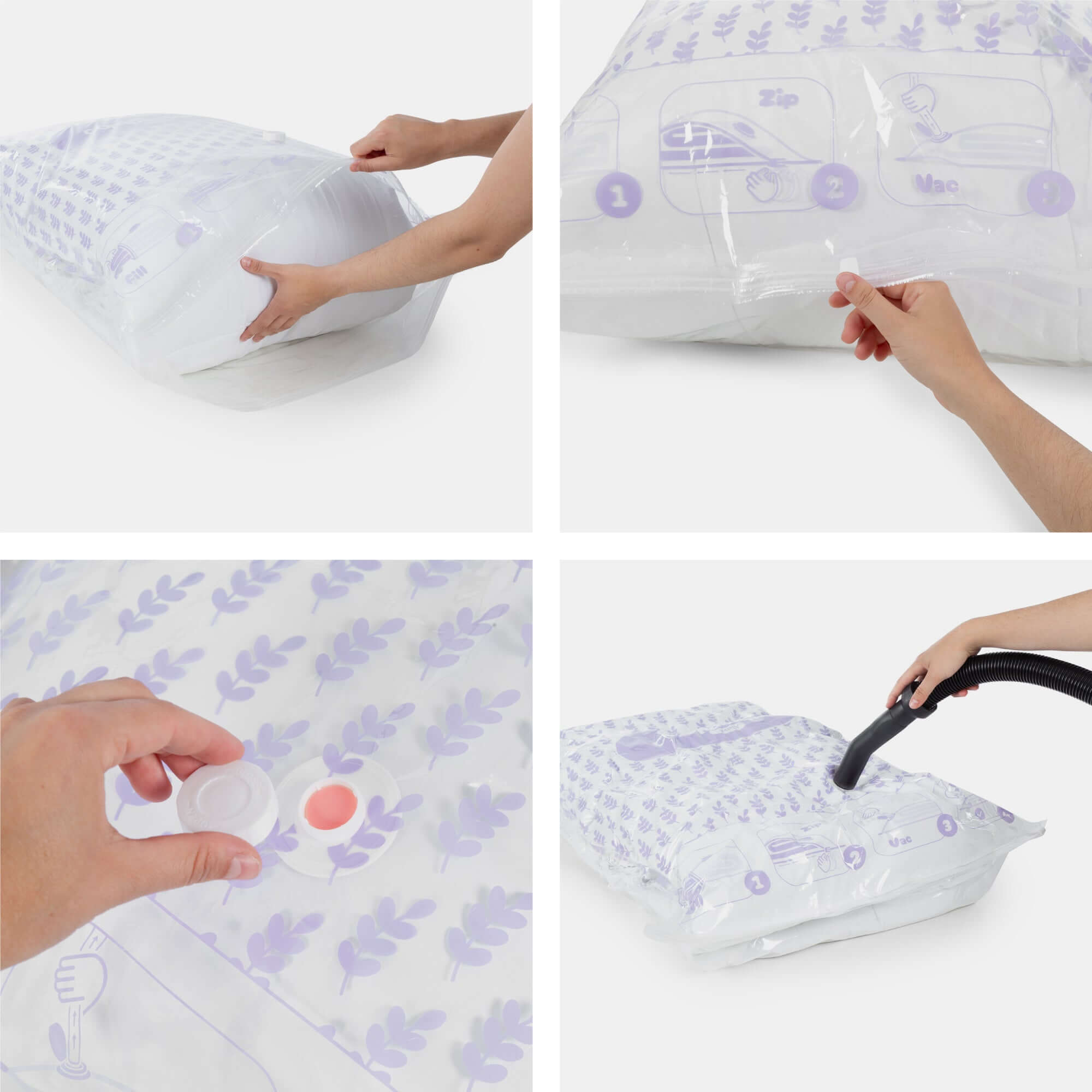 Pack 2 oreillers + sac de rangement sous vide Compress parfum lavande taille L transparents