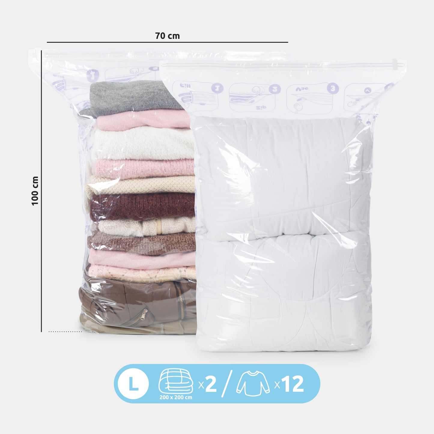 Lot 2 oreillers + 1 sac de rangement sous vide parfum lavande