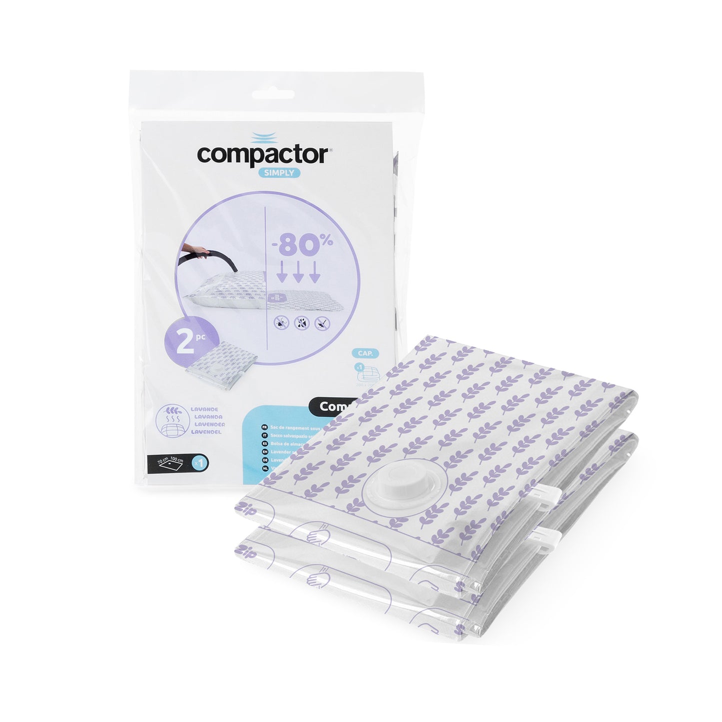 Compactor Lot de 2 Sacs de rangement sous vide Compress senteur lavande L transparents