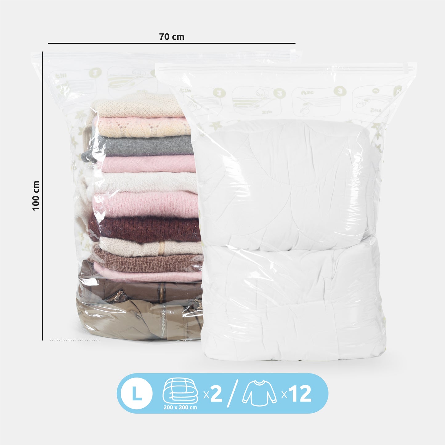 Lot de 2 Sacs de rangement sous vide Compress parfum vanille taille L transparents