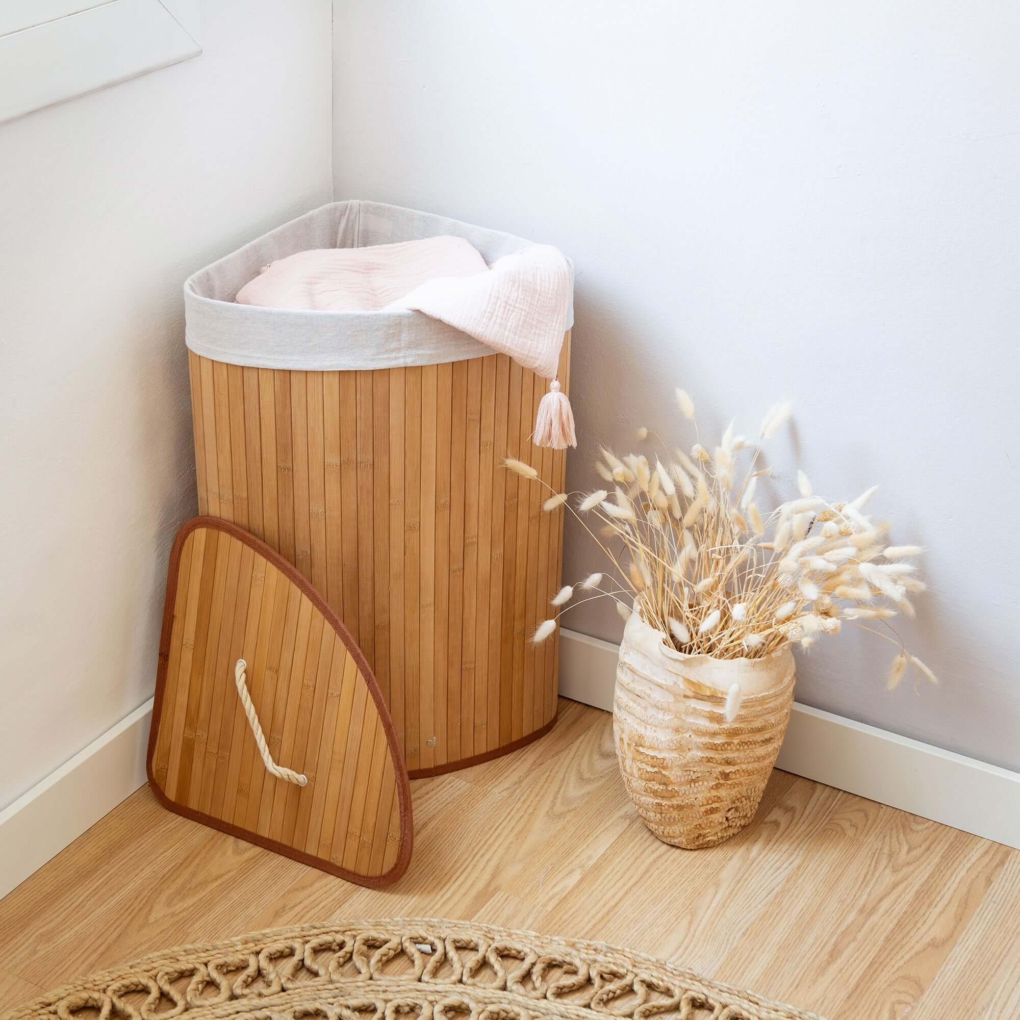 Panier à linge d'angle en bambou