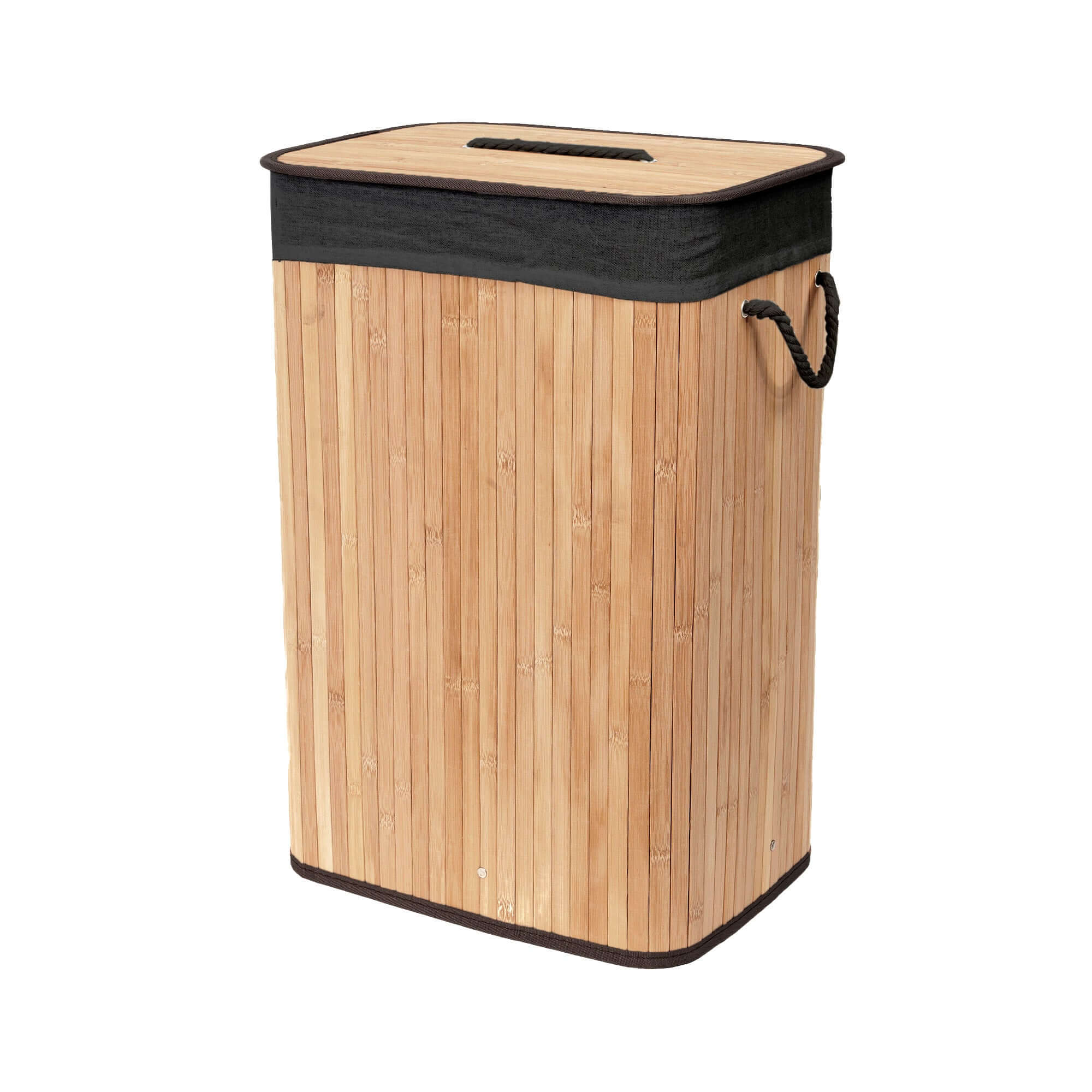 Panier à linge pliable en bambou avec couvercle et poignées