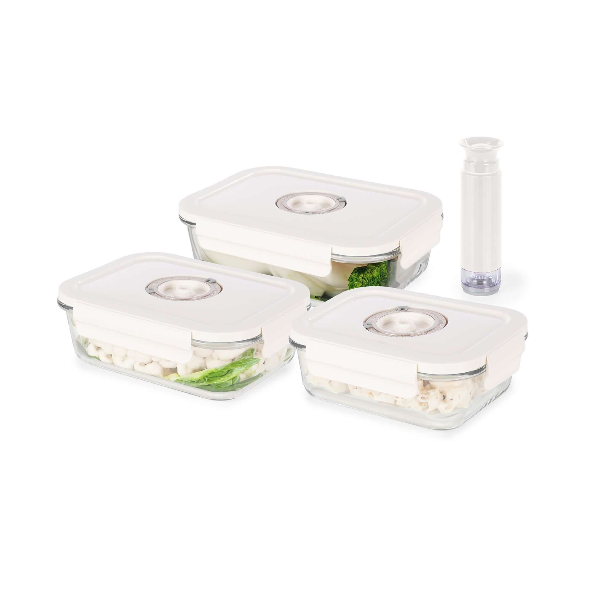 Lot de 3 boîtes alimentaires sous vide en verre + dateur et pompe intégrés Aspifresh+