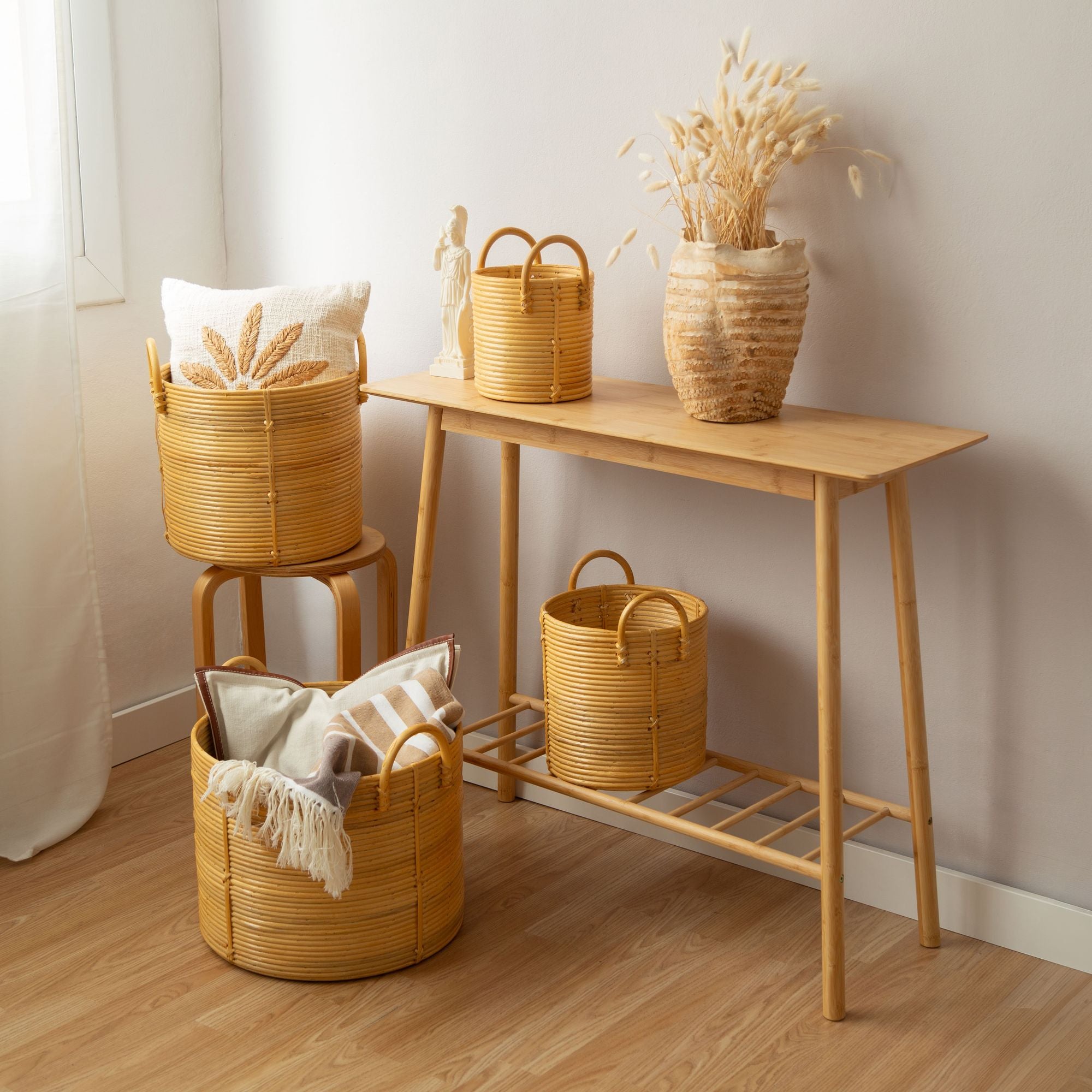 Lot 4 paniers de rangement rotin