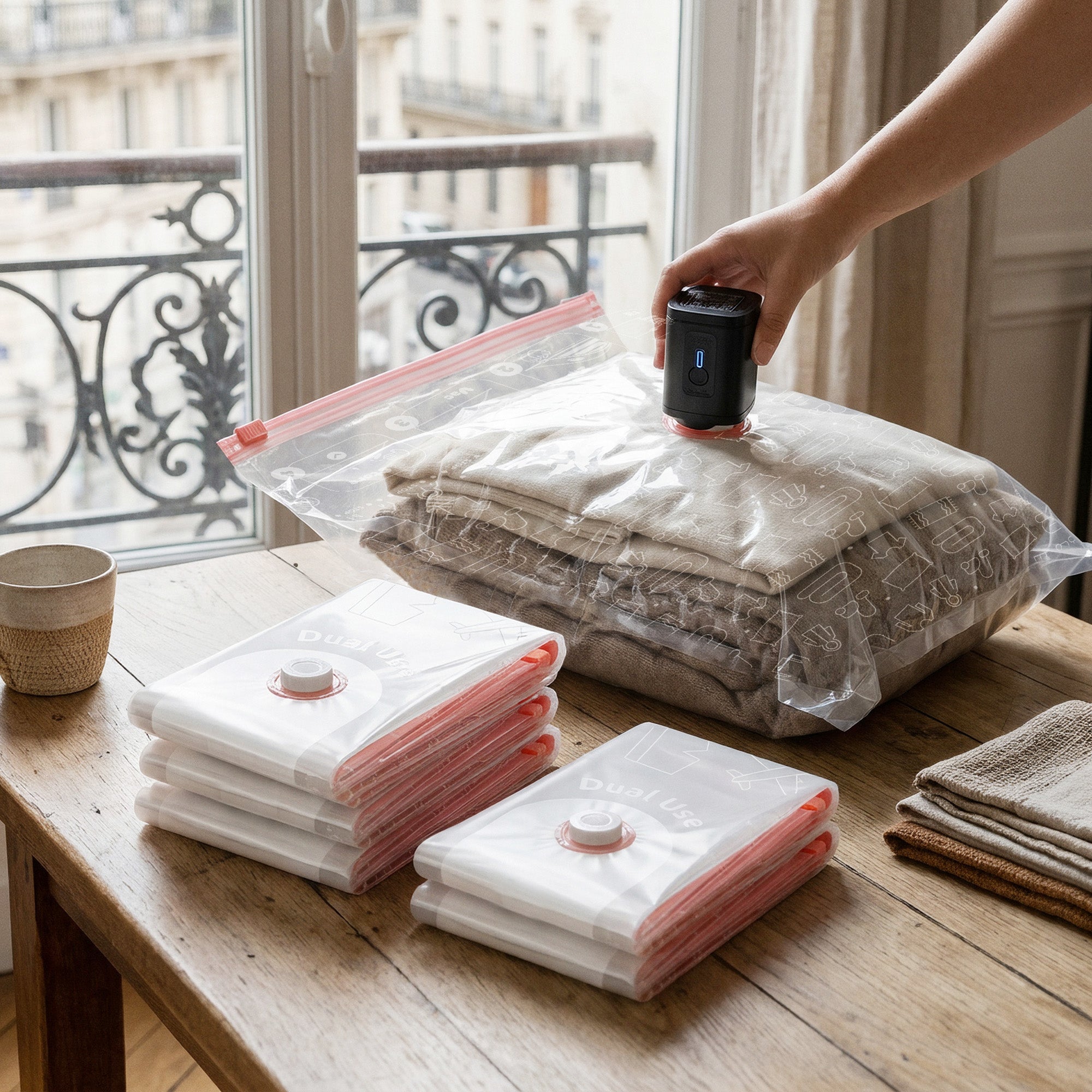 Set of 6 vacuum storage bags + electric pump 