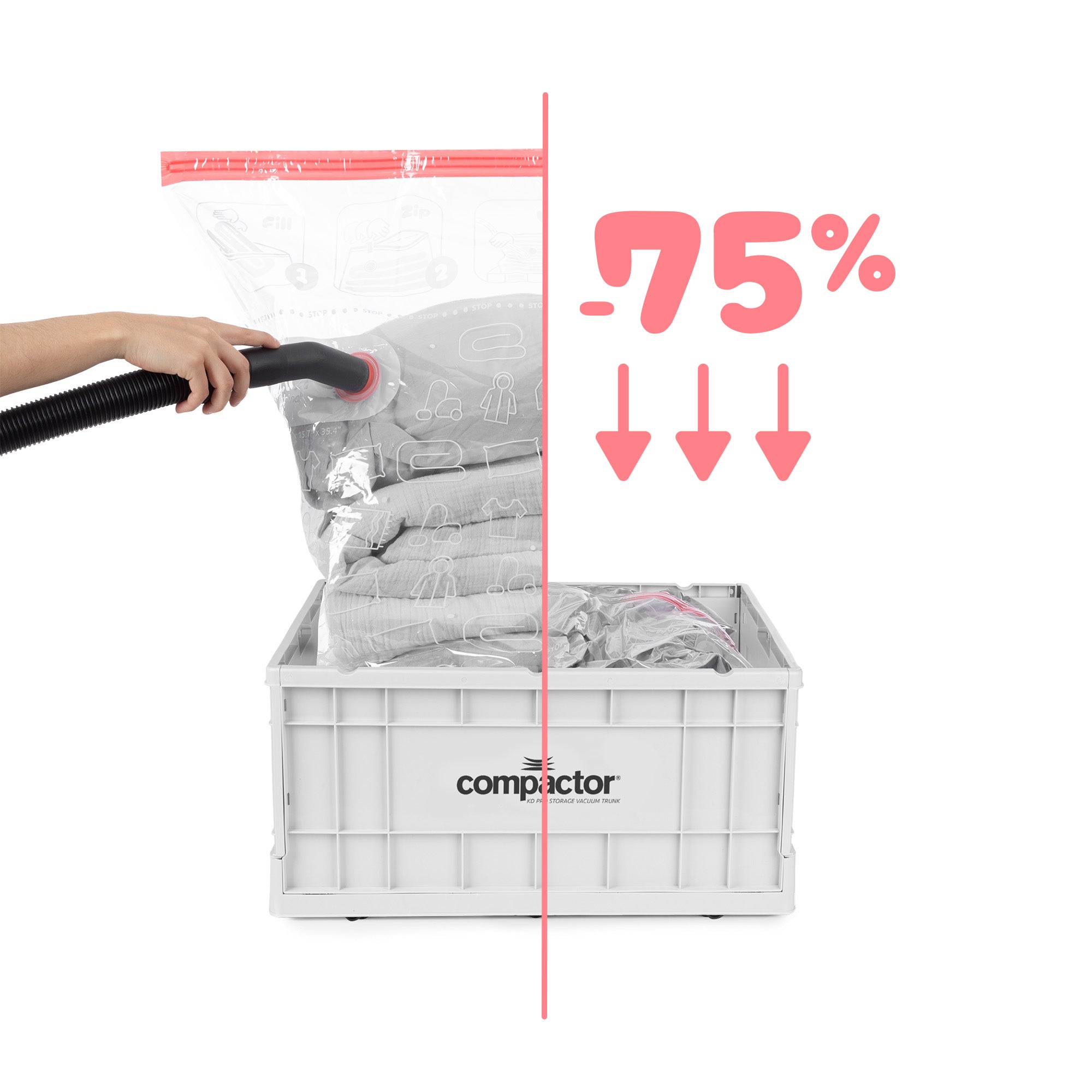 Boîte de rangement sous vide XL pliable à roulettes Optibox
