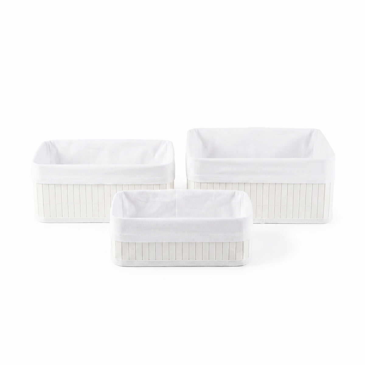 Lot 3 paniers rangement bambou blanc