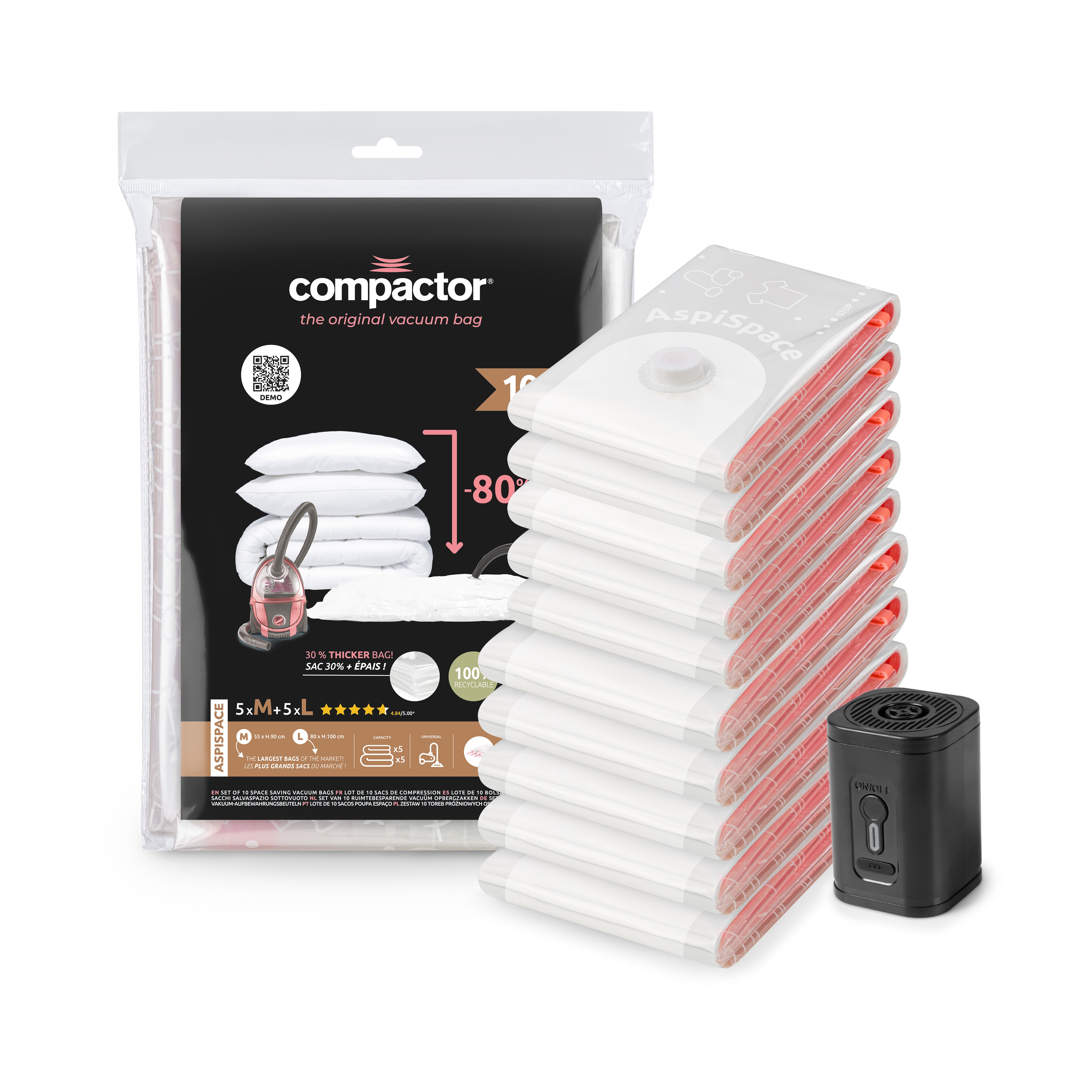 Lot 10 sacs sous vide M-L + Pompe électrique