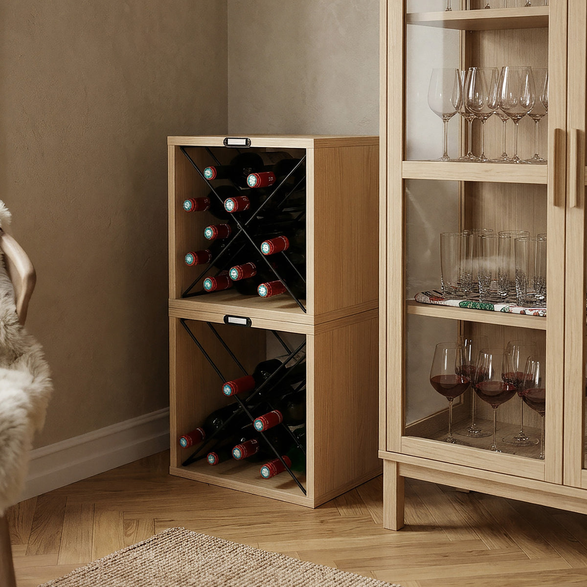 Lot 2 range bouteilles bois et métal