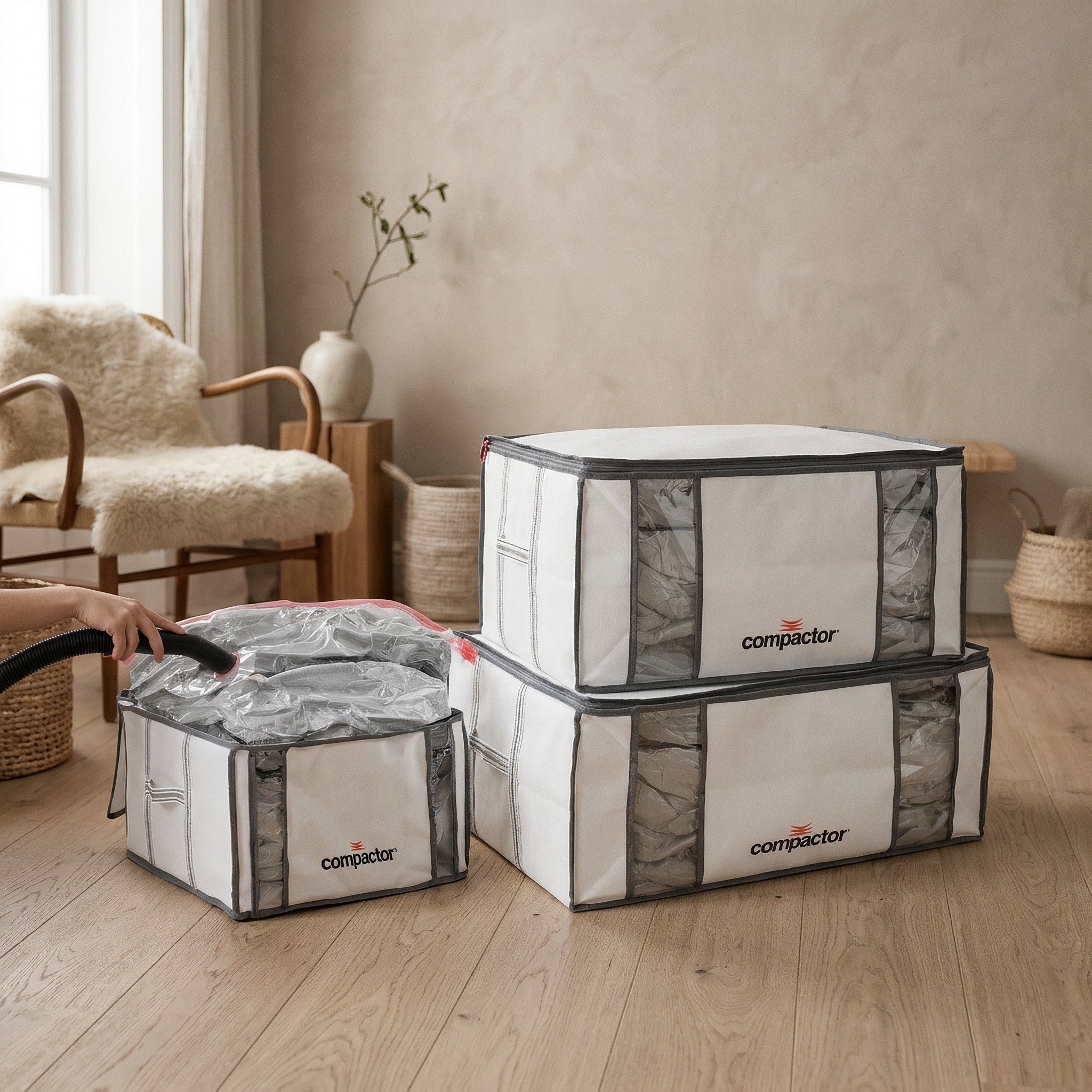 Lot 3 housses rangement sous vide XXL+M blanc