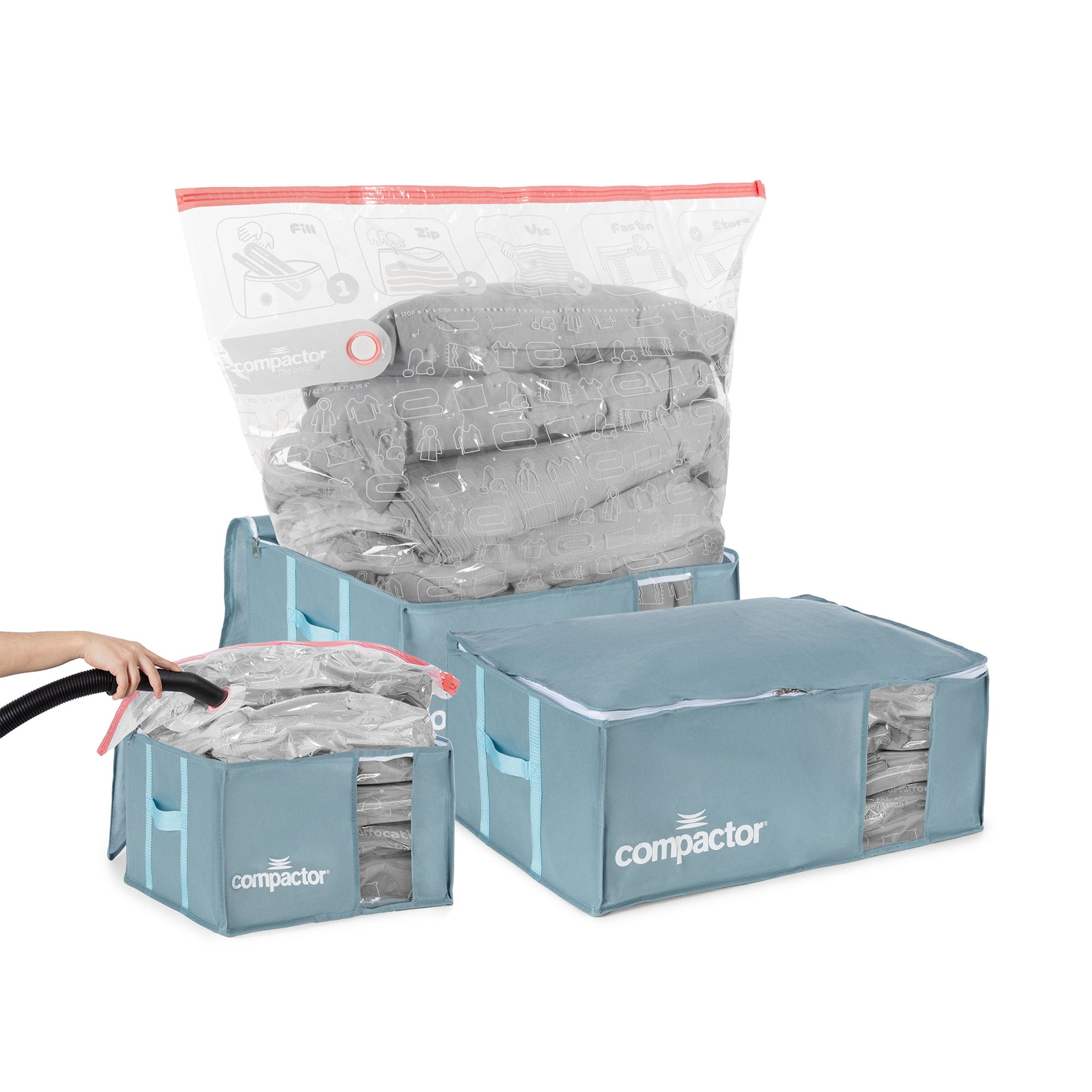 Lot 3 housses rangement sous vide XXL+M bleu