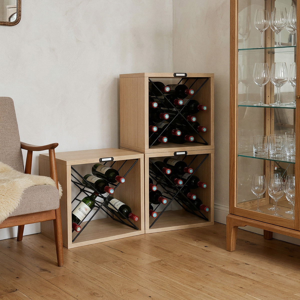Lot 3 range bouteilles bois et métal
