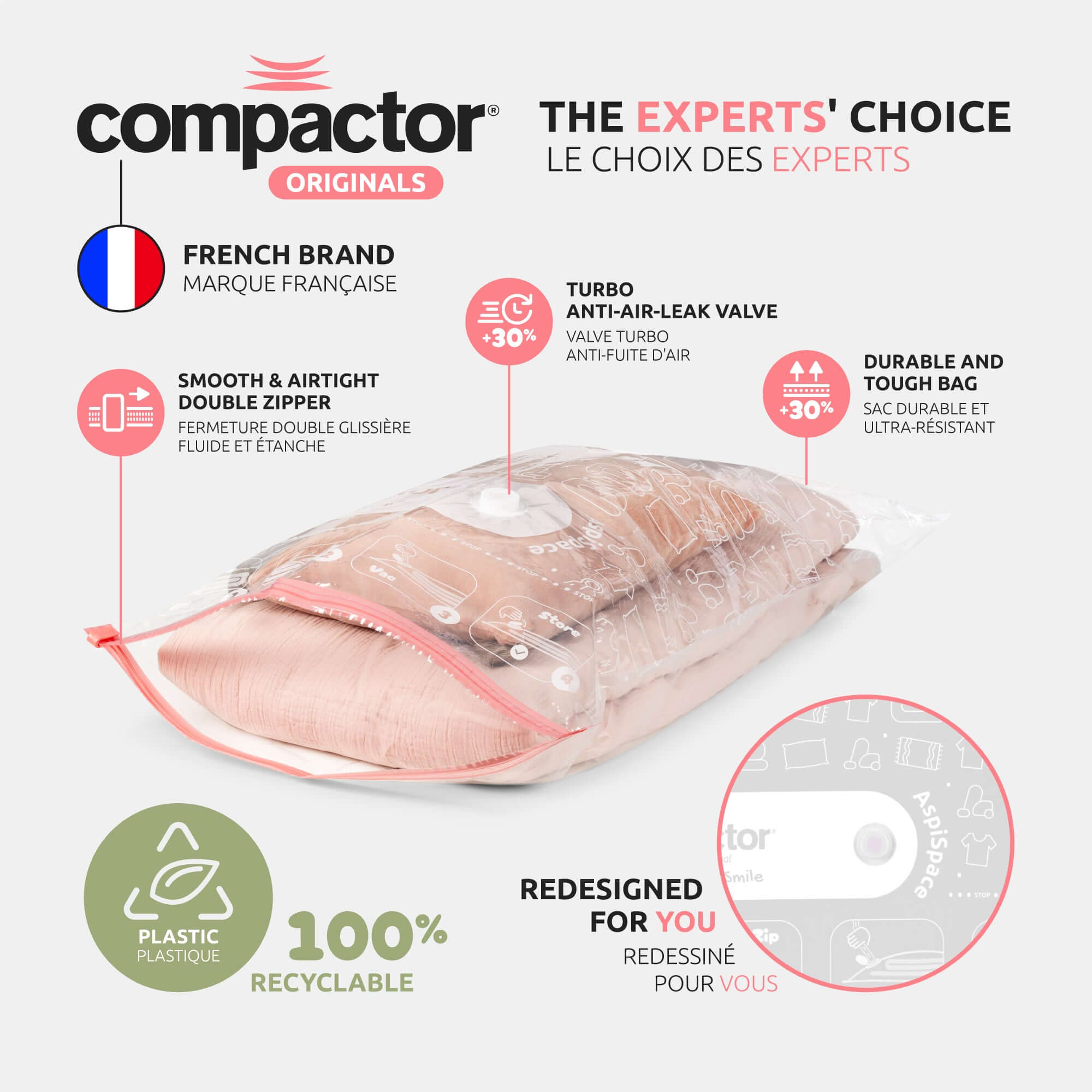 Lot de 2 sacs de rangement sous vide Aspispace Tailles M + L