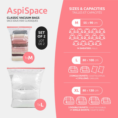 Compactor Aspispace M L Bolsas de almacenamiento al vacío transparentes (paquete de 2)