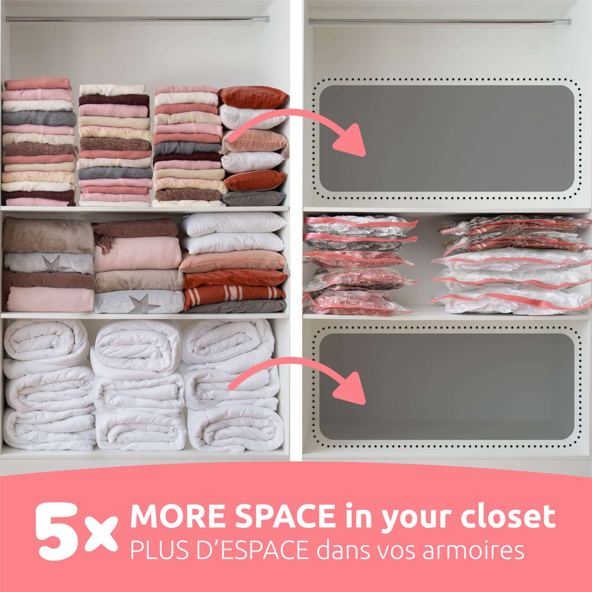 Lot de 2 sacs de rangement sous vide Aspispace Tailles M + L