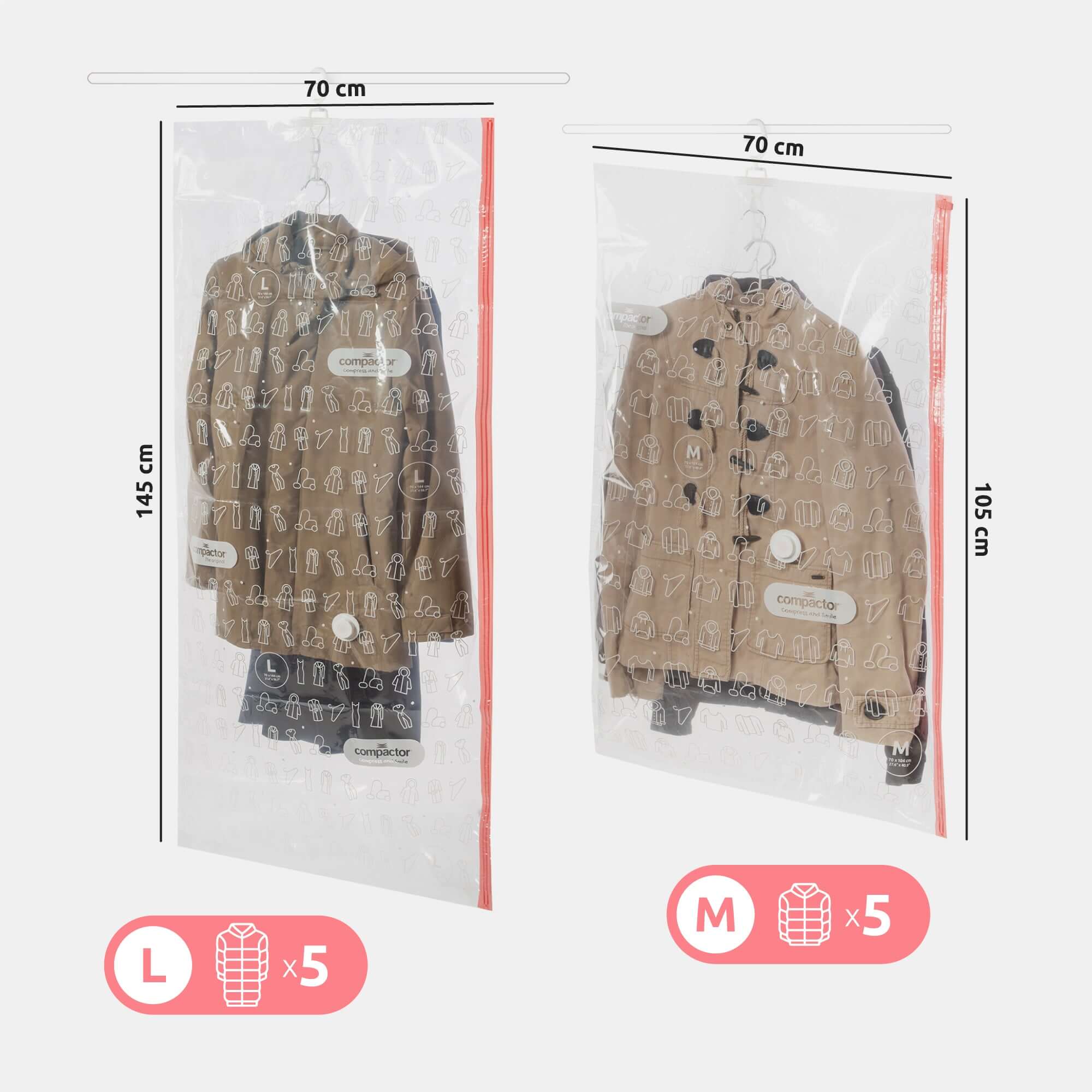 Lot de 2 sacs de rangement sous vide à suspendre Espace Taille M + L