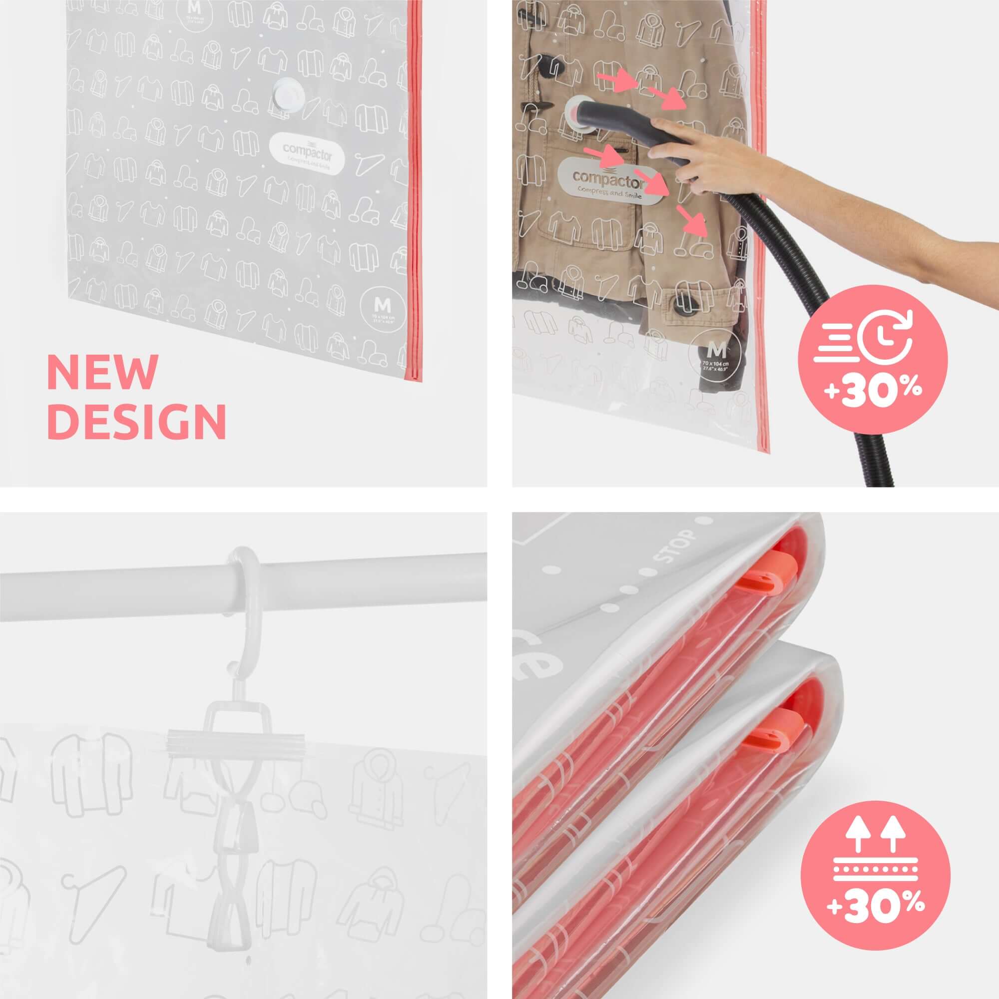 Lot de 2 sacs de rangement sous vide à suspendre Espace Taille M + L