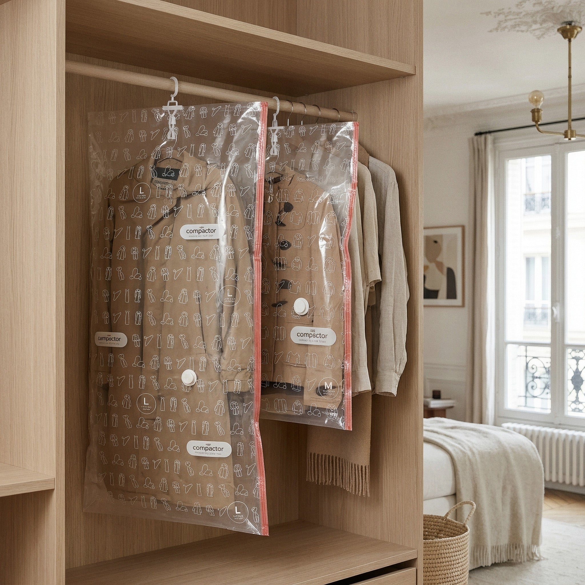 Set of 2 hanging vacuum storage bags