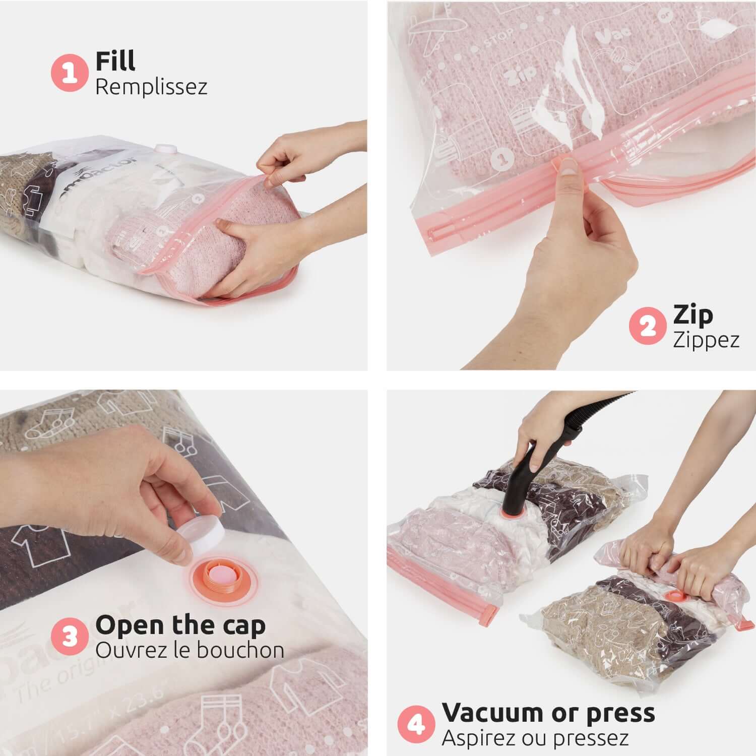 Lot de 2 sacs de rangement sous vide S Vac&Roll