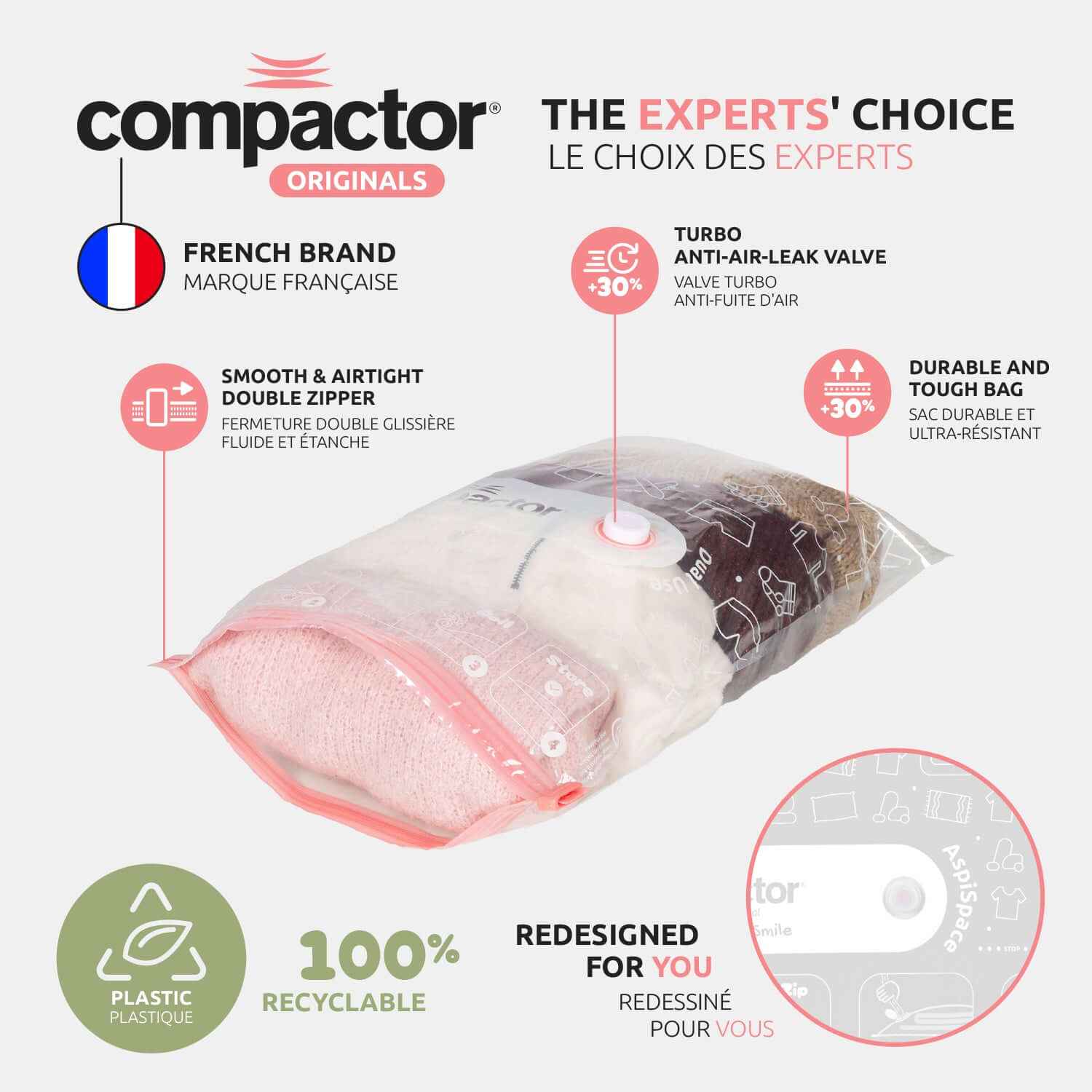 Lot de 2 sacs de rangement sous vide S Vac&Roll