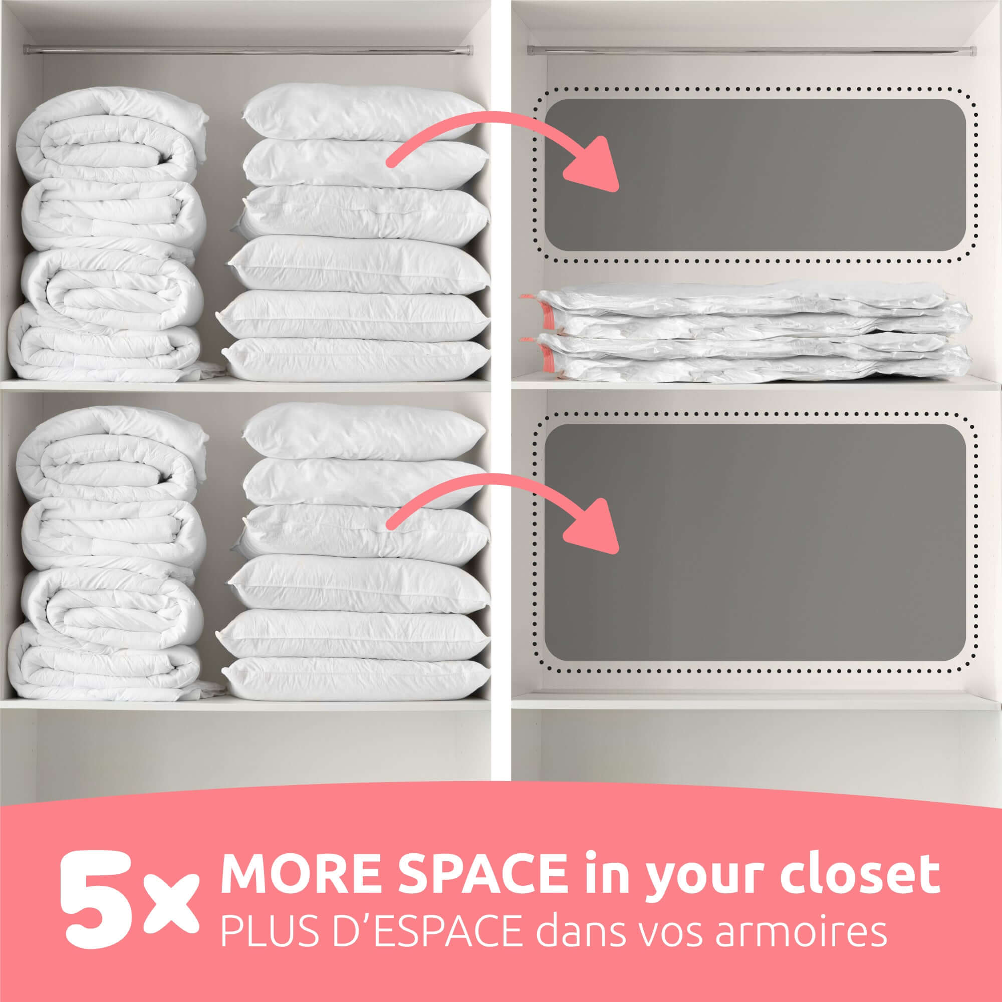 Lot de 10 sacs de rangement sous vide XL AspiSpace