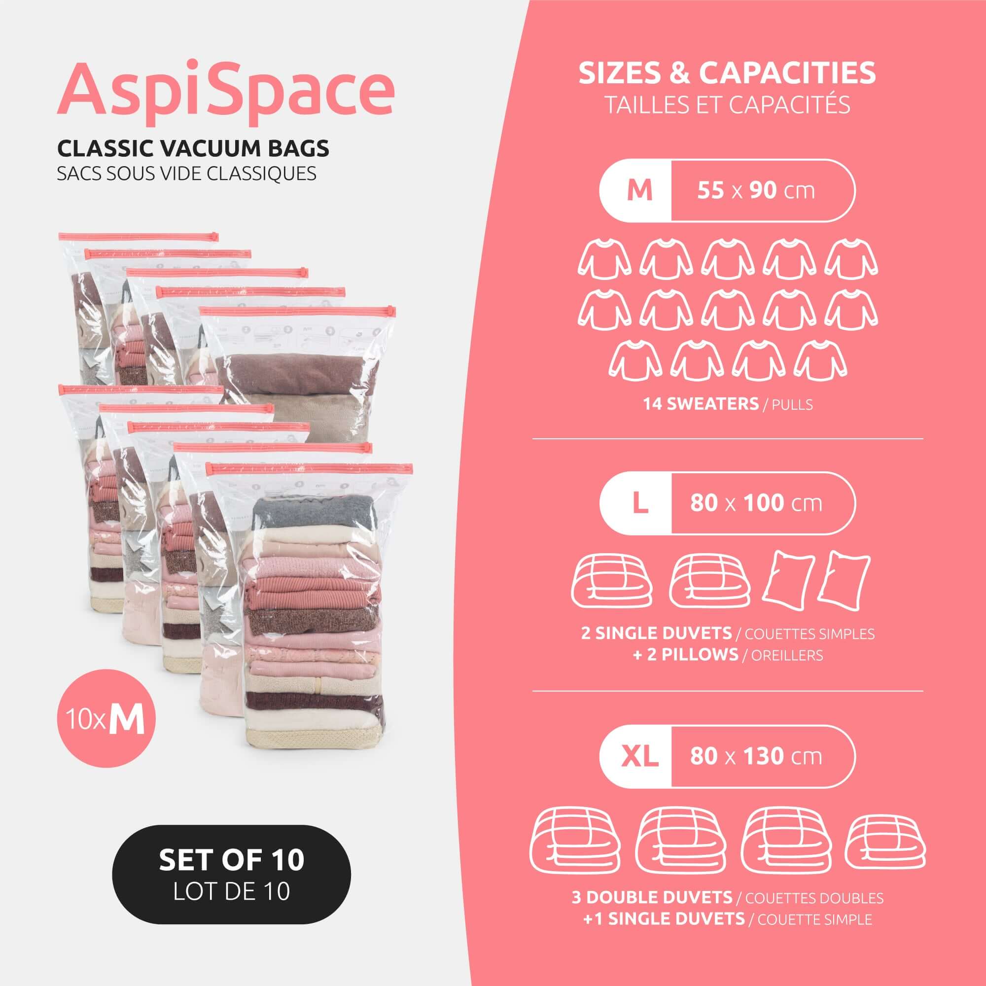 Lot de 10 sacs sous vide AspiSpace