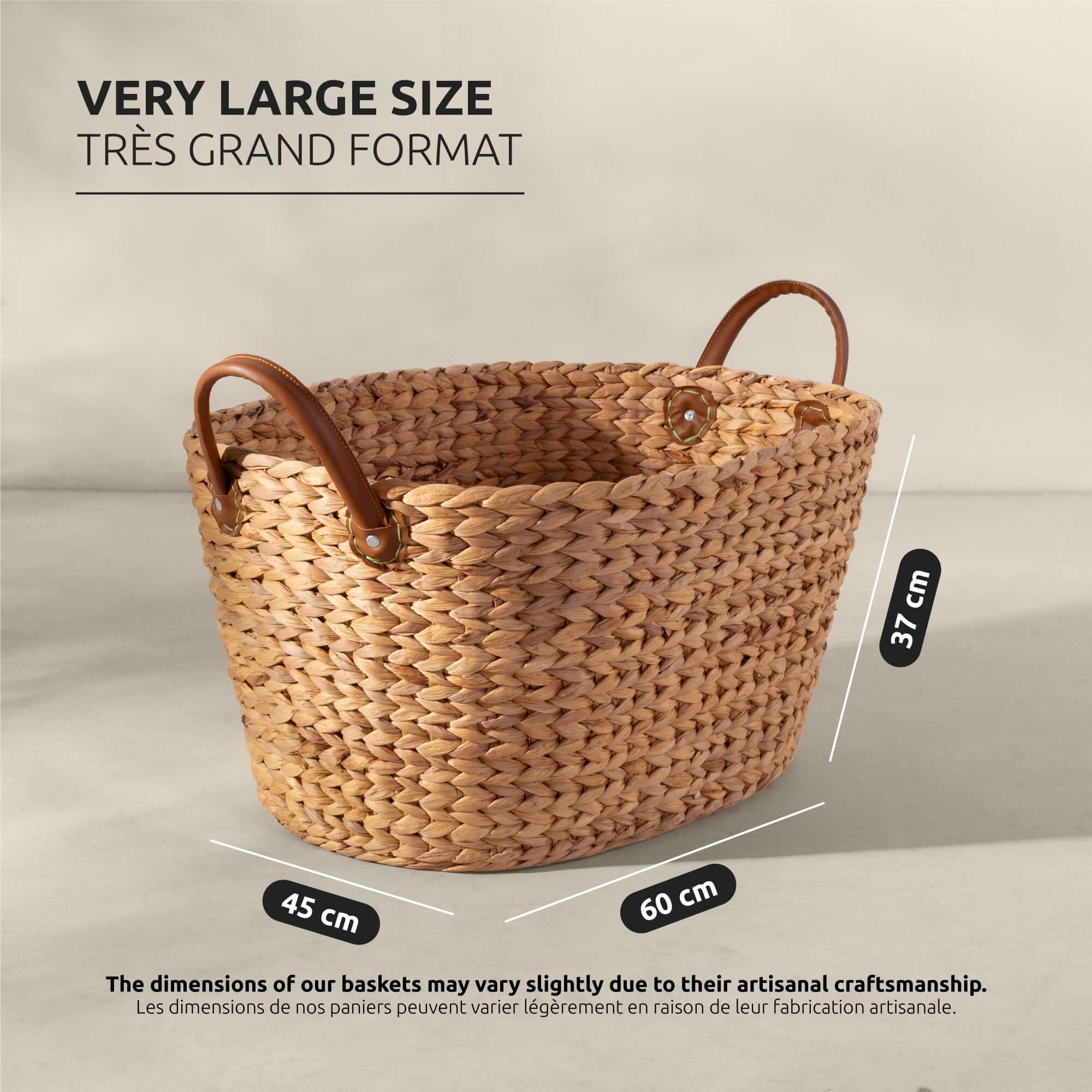 Belize Storage basket, Natural (woven water hyacinth, faux leather
