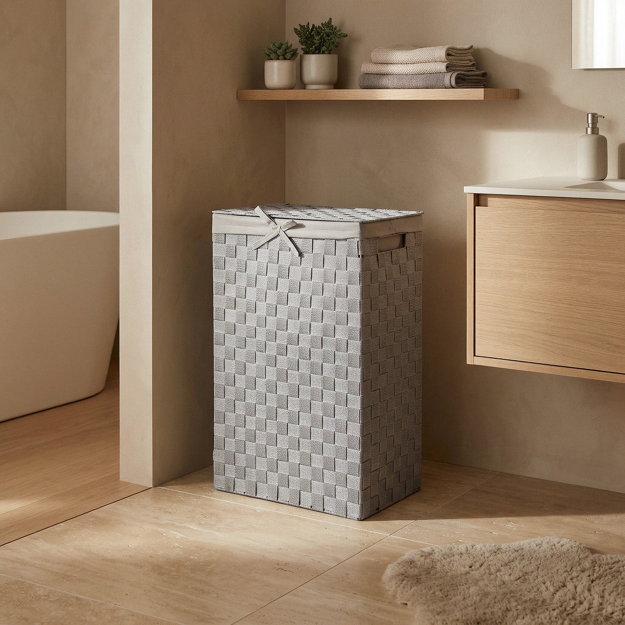 Cesto para la ropa rectangular con tapa Stan gris