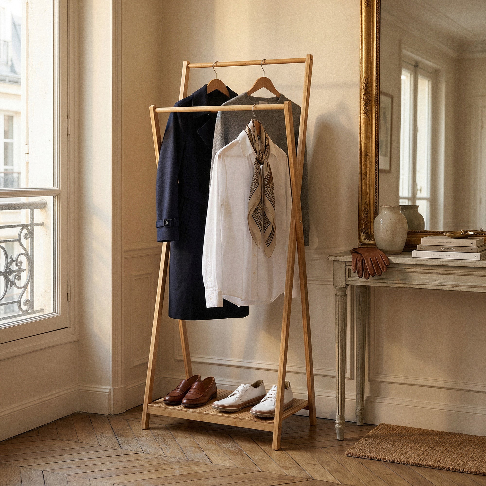 Malmo bamboo double clothes rack