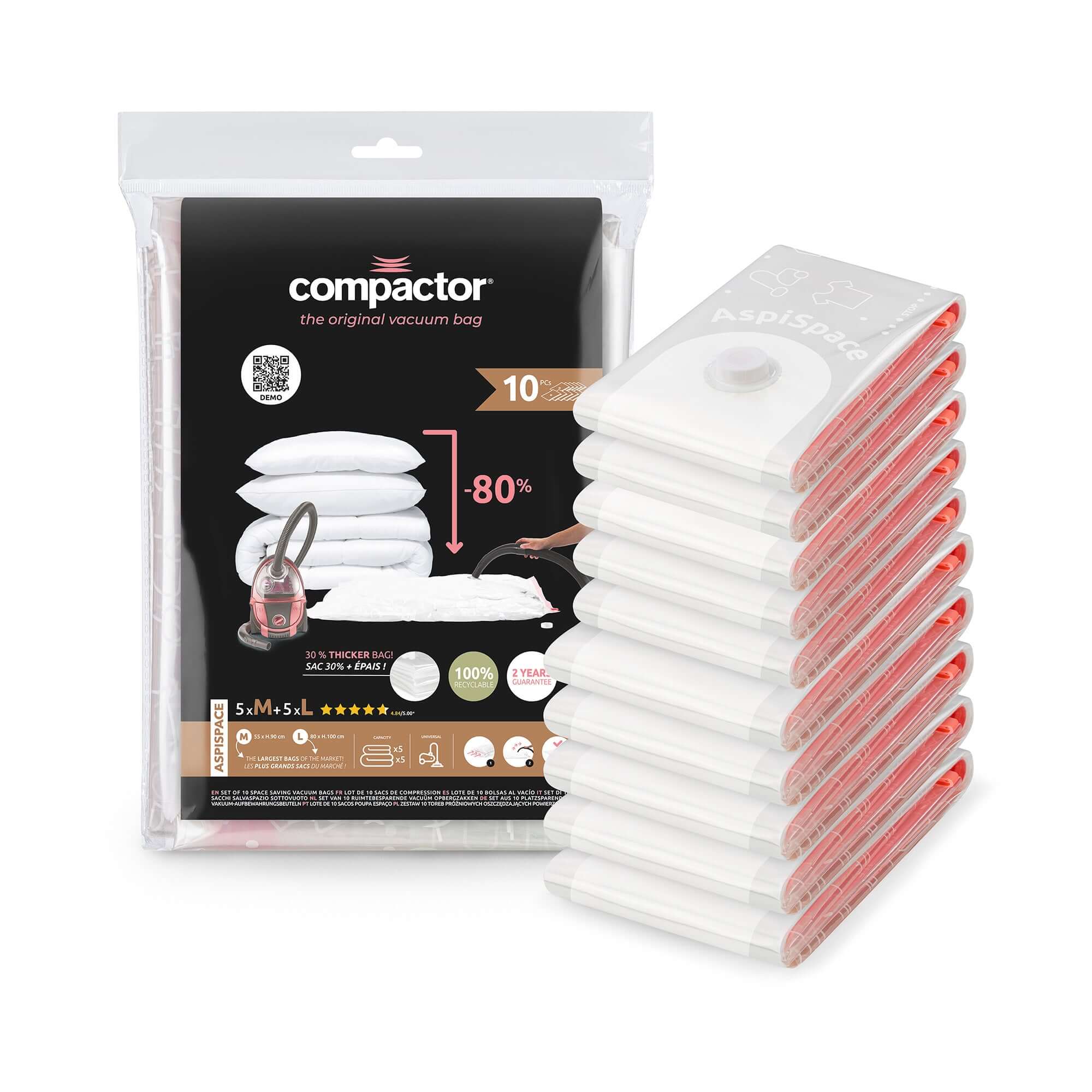 Lot de 10 sacs de rangement sous vide 5  M + 5 L AspiSpace