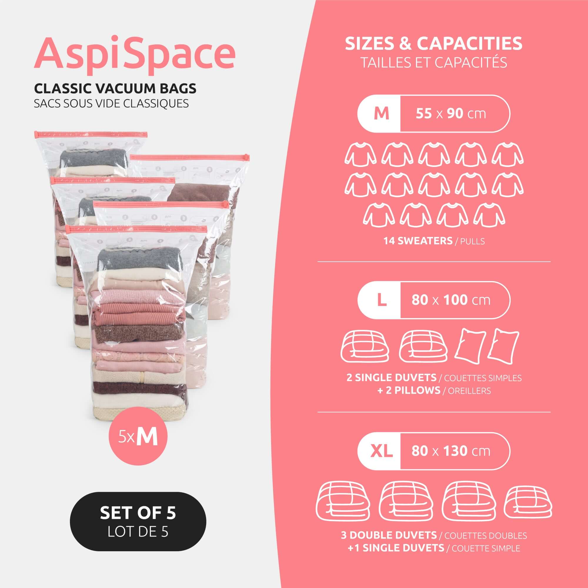 Lot de 5 sacs sous vide AspiSpace