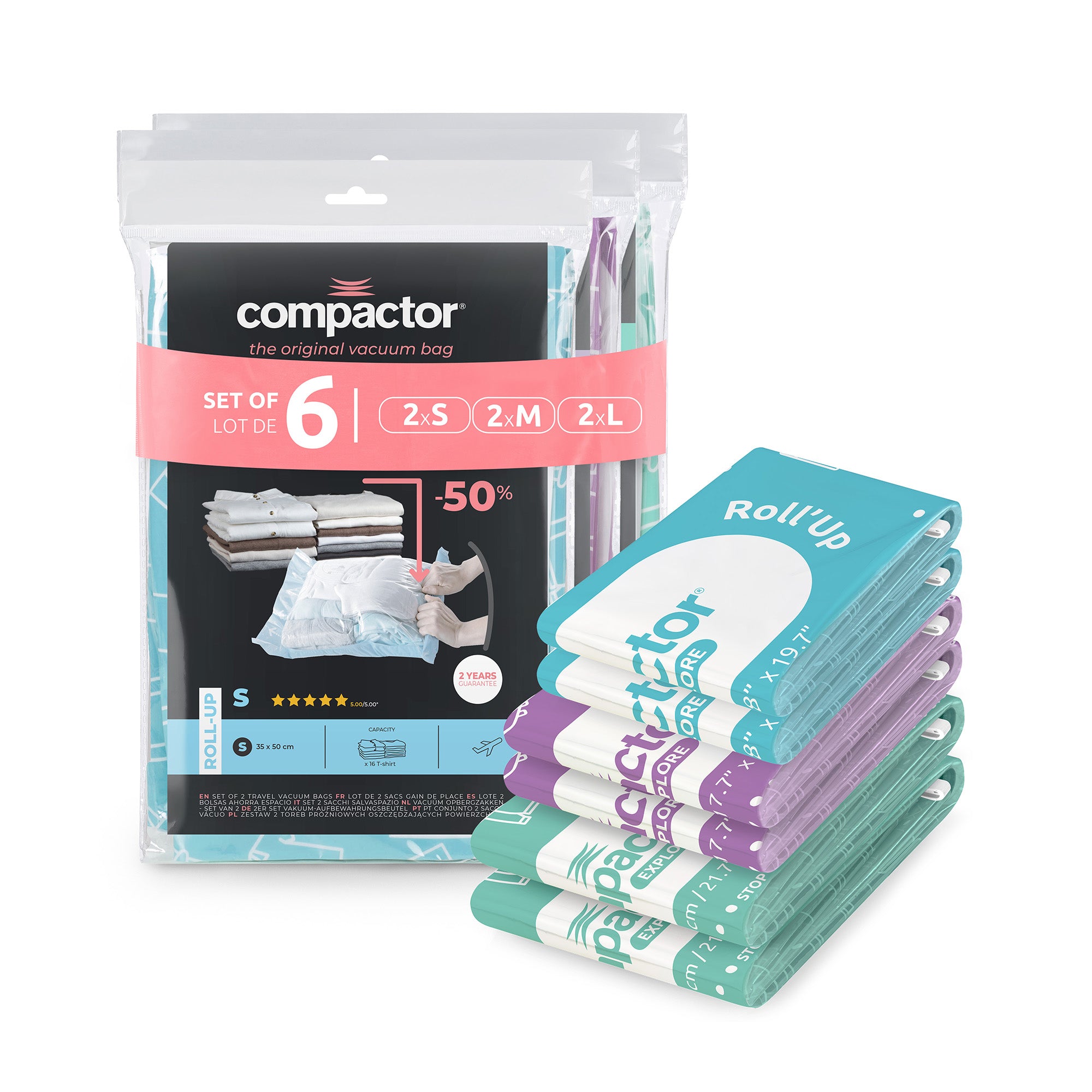 Set of 6 Roll-up Travel Vacuum Bags