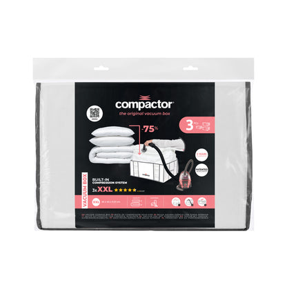 Compactor Pack de 3 cajas de almacenamiento al vacío Life XXL blanco y gris