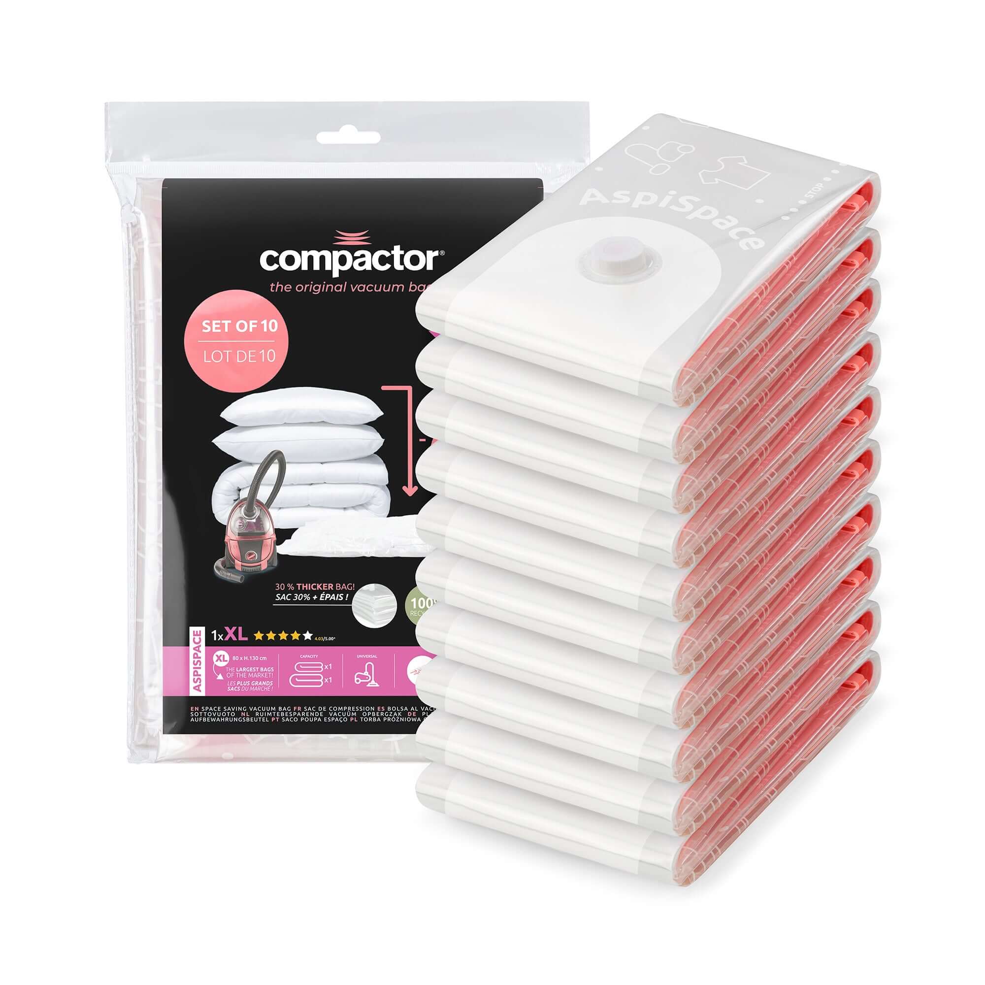 Lot de 10 sacs de rangement sous vide XL AspiSpace