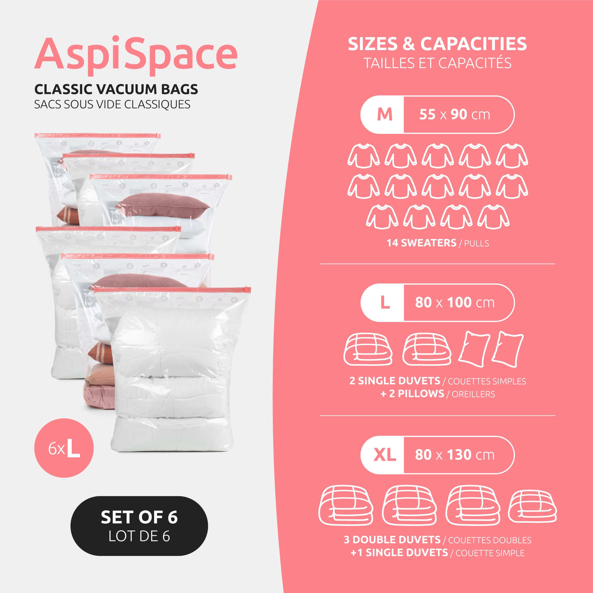 Juego de 6 bolsas de vacío AspiSpace
